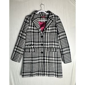 Parisian Style Houndstooth Coat Black White Wool Blend Classic Old Money Chic M
